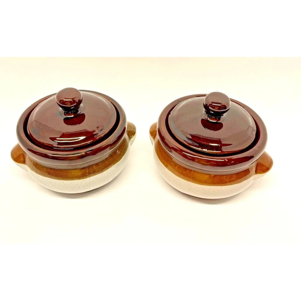 MCM Vintage Pair of Gailstyn-Sutton Brittany Ceramic Crocks Brown Drip Glaze 70s